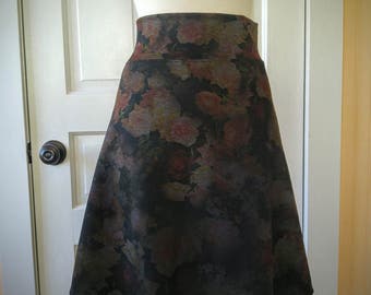SALE Jersey Knit Skirt - Slim A-line - Floral Space Dye Pattern in Gold - Size Small
