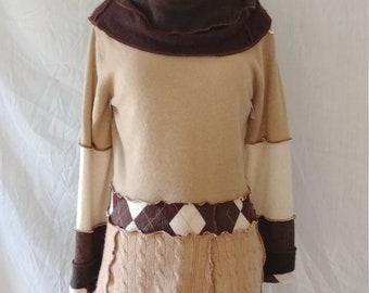Pullover Cowl Tunic Sweater - Micro Dress - Cashmere - Eco Friendly Couture - Size M/L