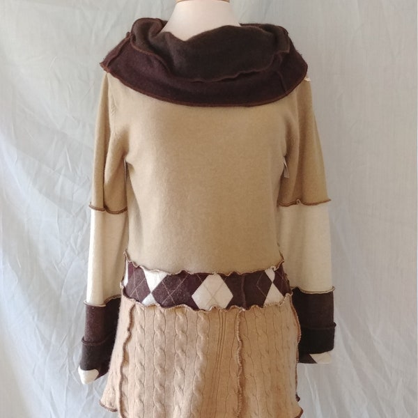 Pullover Cowl Tunic Sweater - Micro Dress - Cashmere - Eco Friendly Couture - Size M/L