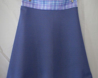 Frances A-line Skirt - Vintage Knit Style - Blue & Purple Check - Size Small