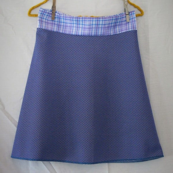 Frances A-line Skirt - Vintage Knit Style - Blue & Purple Check - Size Small