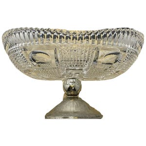 Vintage Crystal Pedestal Compote Serving Bowl with Silver Plated Base Made in West Germany Excellent Vintage Condition