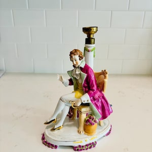 Vintage Porcelain Table Lamp  German Figural Lamp Boudoir Lamp Hand Painted Rococo Style