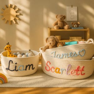 Korb mit Namen, personalisierter Babyparty-Geschenkkorb, Seil-Baumwollbaby-Geschenkkorb, Kinderspielzeug-Aufbewahrungskorb mit Namen, Baby-Geschenke