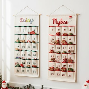Personalized Christmas Advent Calendar, Handmade Yarn Name Fabric Wall Hanging