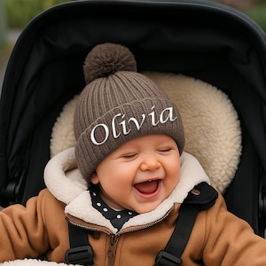 Monogrammed Baby Beanie Hat, Custom Infant Beanie with Name, Embroidered Knit Newborn Winter Hat, Shower Gift for Toddler Girls Boy