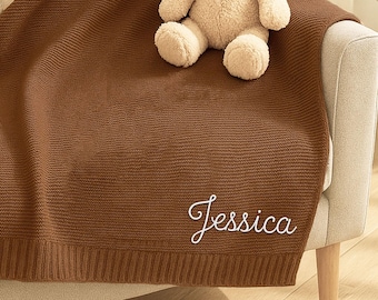 Coperta per neonati ricamata personalizzata: coperta in cotone lavorato a maglia con nome personalizzato