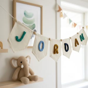 Pancarta de lona con letras de hilo personalizadas, decoración infantil hecha a mano