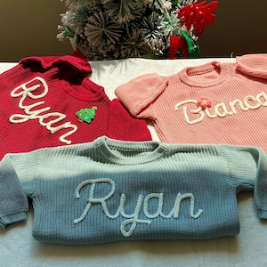 Personalized Baby Name Sweater, Custom Knitted Baby Name Sweater, Hand embroidered sweater,Newborn Gift,Baby Christmas Gift,Baby shower gift