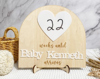 Placa personalizada de contagem regressiva para chegada do bebê: presente de gravidez de madeira