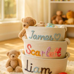 Baby storage basket with name, Children's Toy Storage Basket with Name, Baby Shower Gift Toy Basket, Handmade Cotton Rope Baby Gift Basket