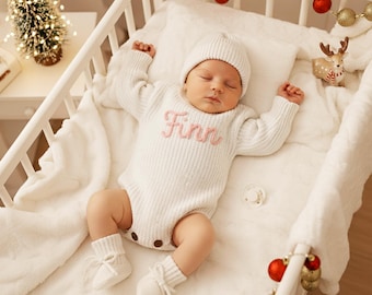 Personalized Knit Baby Sweater: Newborn Girl Coming Home Outfit