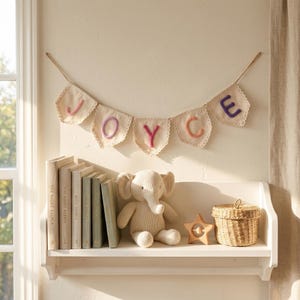 Personalized Lace Name Banner for Nursery Decor, Custom Handmade Yarn Letter Baby Name Bunting, Lace Nursery Wall Hanging, Baby Girl Decor