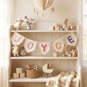 Personalized Lace Name Banner for Nursery Decor, Custom Handmade Yarn Letter Baby Name Bunting, Lace Nursery Wall Hanging, Baby Girl Decor