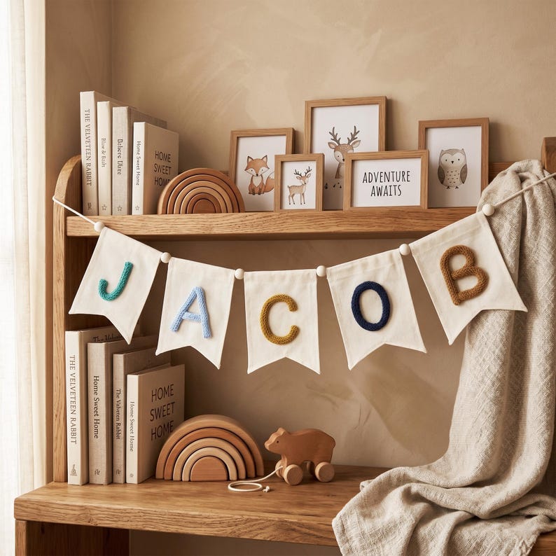 Personalized Baby Name Bunting, Custom Nursery Banner, Yarn Letter Name Garland, Baby Girl Boy Room Decor, Baby Shower Gift