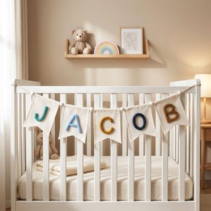 Personalized Baby Name Banner, Swallowtail Nursery Banner, Yarn Letter Flag, Custom Baby Name Sign, Neutral Boho Nursery Decor