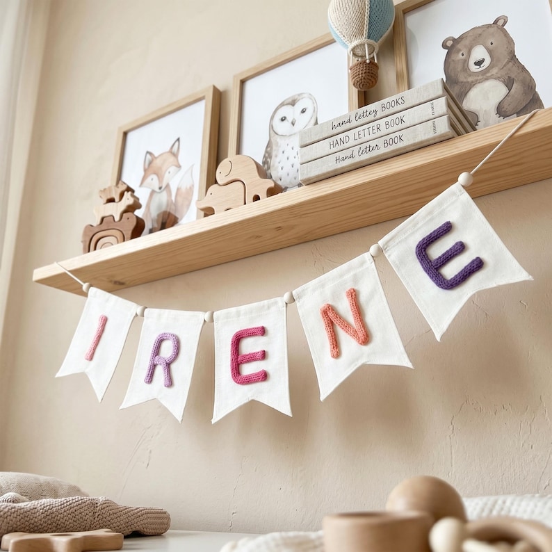Personalized Baby Name Bunting, Custom Nursery Banner, Yarn Letter Name Garland, Baby Girl Boy Room Decor, Baby Shower Gift