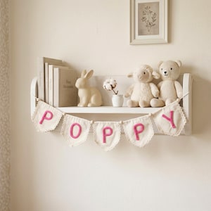 Personalized Lace Name Banner for Nursery Decor, Custom Handmade Yarn Letter Baby Name Bunting, Lace Nursery Wall Hanging, Baby Girl Decor