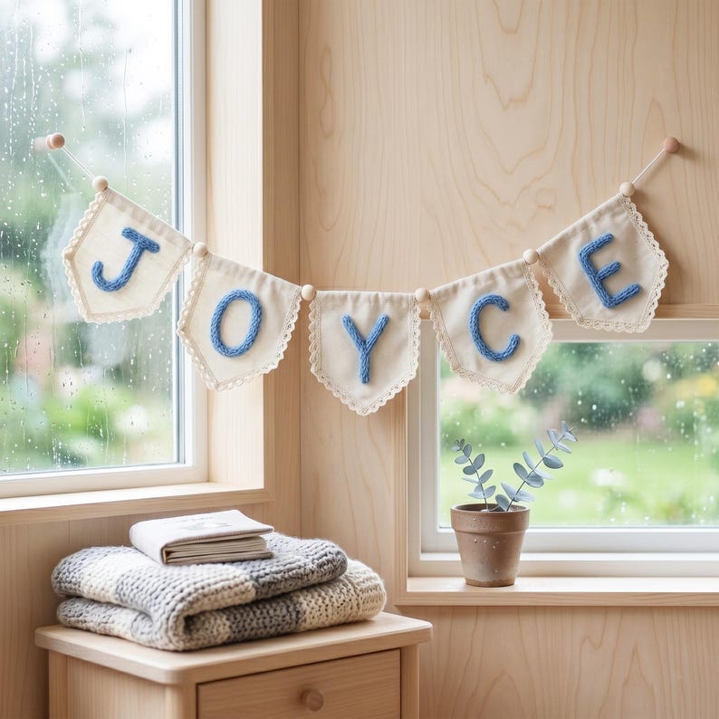 Personalized Lace Name Banner for Nursery Decor, Custom Handmade Yarn Letter Baby Name Bunting, Lace Nursery Wall Hanging, Baby Girl Decor