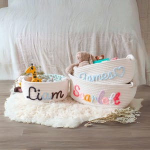 Personalisierter Babykorb, personalisierter Babyparty-Geschenkkorb, Seil-Baumwollbaby-Geschenkkorb, Kinderspielzeug-Aufbewahrungskorb mit Name, Baby-Geschenke