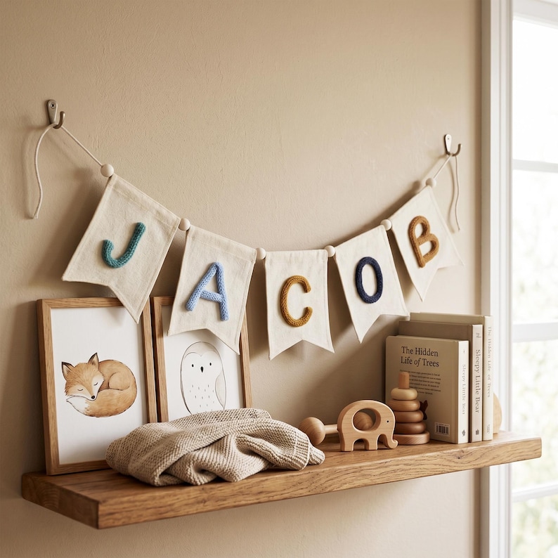 Personalized Baby Name Bunting, Custom Nursery Banner, Yarn Letter Name Garland, Baby Girl Boy Room Decor, Baby Shower Gift