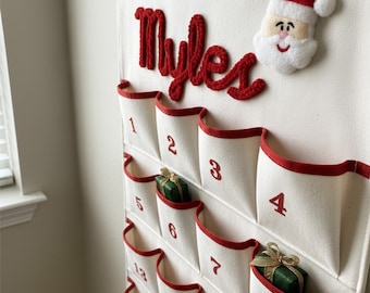 Personalized Christmas Advent Calendar, Handmade Yarn Name Nursery Wall Hanging