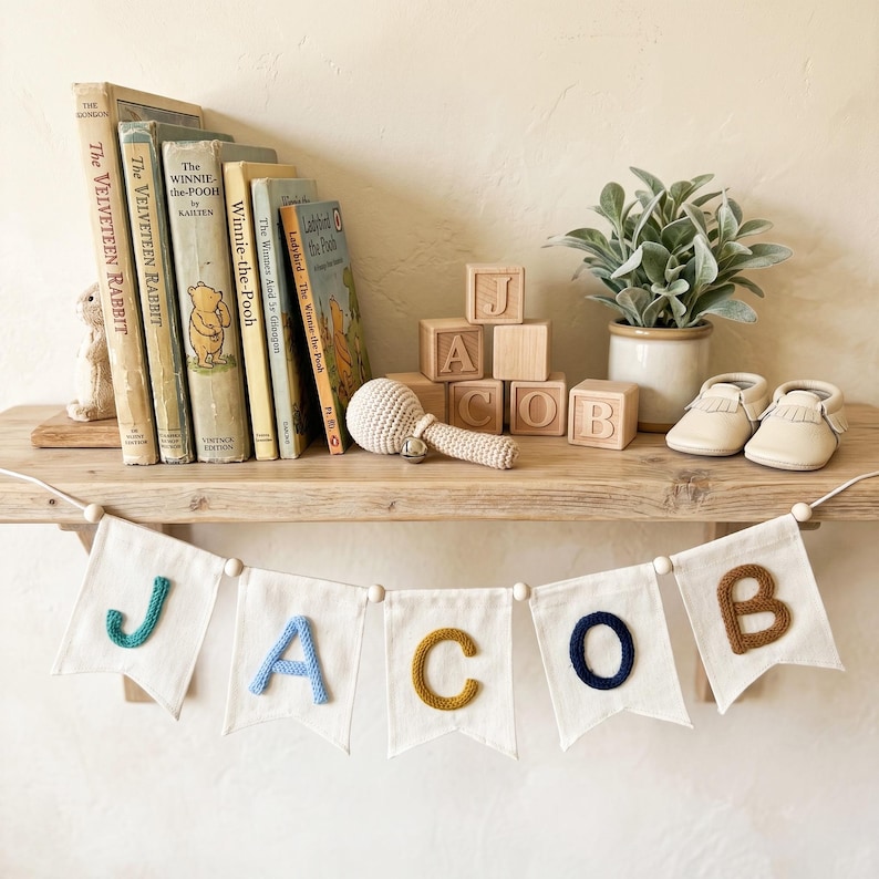 Personalized Baby Name Bunting, Custom Nursery Banner, Yarn Letter Name Garland, Baby Girl Boy Room Decor, Baby Shower Gift