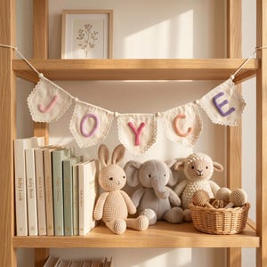 Personalized Lace Name Banner for Nursery Decor, Custom Handmade Yarn Letter Baby Name Bunting, Lace Nursery Wall Hanging, Baby Girl Decor