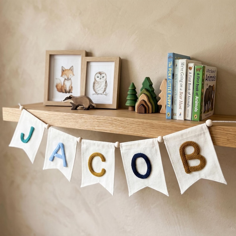 Personalized Baby Name Bunting, Custom Nursery Banner, Yarn Letter Name Garland, Baby Girl Boy Room Decor, Baby Shower Gift