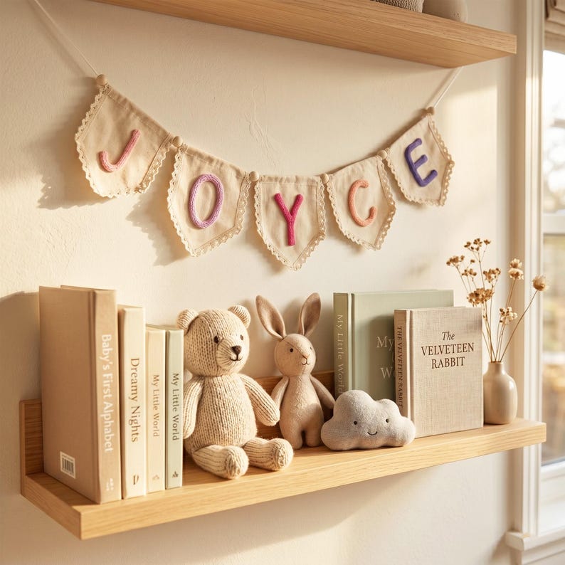 Personalized Lace Name Banner for Nursery Decor, Custom Handmade Yarn Letter Baby Name Bunting, Lace Nursery Wall Hanging, Baby Girl Decor