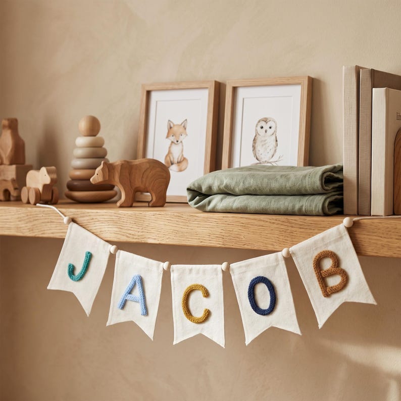 Personalized Baby Name Bunting, Custom Nursery Banner, Yarn Letter Name Garland, Baby Girl Boy Room Decor, Baby Shower Gift