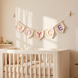 Personalized Lace Name Banner for Nursery Decor, Custom Handmade Yarn Letter Baby Name Bunting, Lace Nursery Wall Hanging, Baby Girl Decor