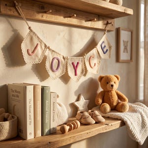 Personalized Lace Name Banner for Nursery Decor, Custom Handmade Yarn Letter Baby Name Bunting, Lace Nursery Wall Hanging, Baby Girl Decor