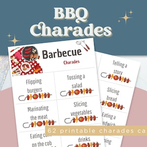 BBQ Charades Game: 62 Printable Summer Party Cards (Instant Download)