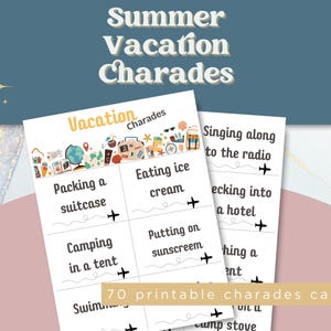 Summer Vacation Charades | 70 Printable Cards for Family & Friends | Fun Travel or Party Game | Instant Download
