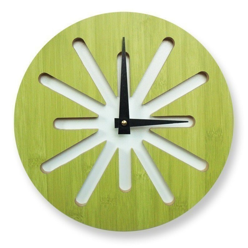 10in Green Splat Bamboo Wall Clock Etsy