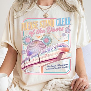 ドアから離れてお待ちください PNGデジタルダウンロード、WDWファミリー旅行シャツデザイン、マジックモノレールPNG