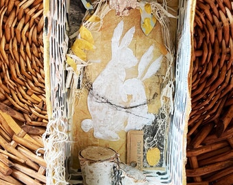 Original Mixed Media Rabbit Shrine - Rabbits hide themselves in secret places.