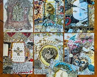Stitched Sacred Card Deck - total of 7 packaged inside a cotton bag hand embellished