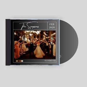 May include: A wedding CD case with a black background and a photo of a bride and groom walking down the aisle with sparklers. The text "The Simpsons" and "FEB 2020" is printed on the case. The text "TO FOREVER" is printed at the bottom of the case.