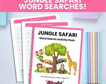 Jungle Safari Word Search, Printable African Animals Activity, Kids Party Game, Homeschool Science Resource, Digital Download
