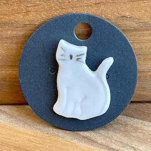 White Kitty Cat Porcelain Pin