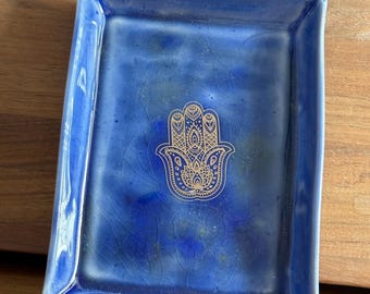 Kobold Blau und Gold Hamsa Tarot Kartenhalter, Trinket Tablett, Catch All