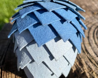 Blue Ombre Recycled Paper Pine Cone Ornament, Rustic Winter Decor