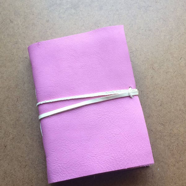 4.5x7 inch pink leather journal, pink diary, small notebook, leather journal, handmade paper, recycled paper, homemade paper, candy pink