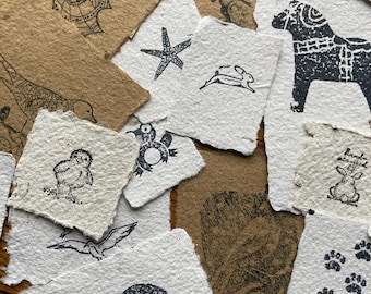 18-delig scrappakket dierenafbeelding, handgeschept papier, gerecycled papier, plakboekversieringen, dieren, vogels, herten, konijn