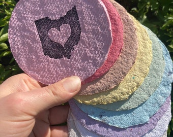 Sottobicchiere in carta riciclata dell'Ohio, decorazione per la casa con stampa tipografica.