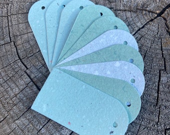 10 green rounded gift tags, eco friendly packaging, price tags, recycled handmade paper