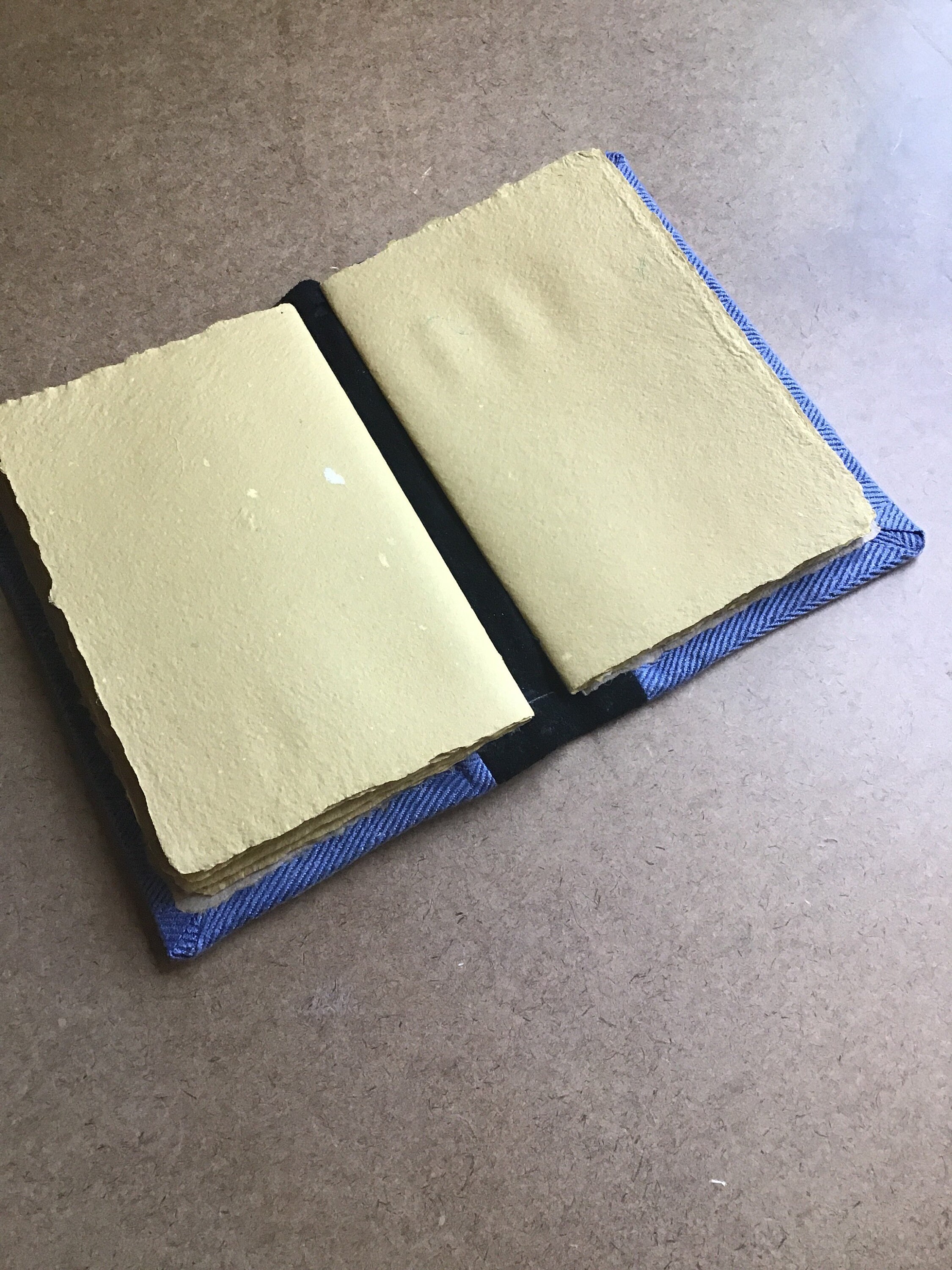 Large blue and black cloth covered leaf journal, recycled paper journal