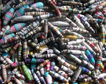 100 upcycled 1 inch paper beads bulk beads colorful beads upcycled magazine beads assorted